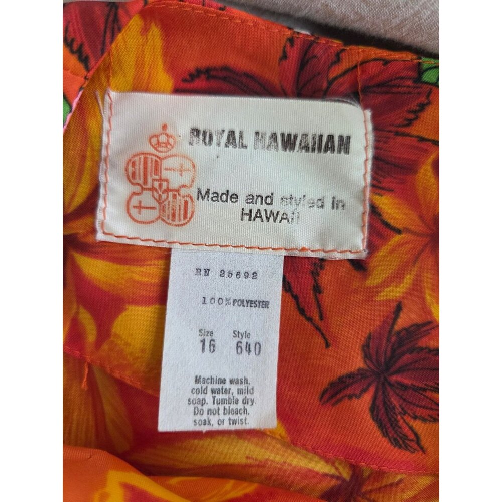 VTG Royal Hawaiian Mumu Dress Orange Floral Maxi Made In Hawaii Tropical - Picture 8 of 8